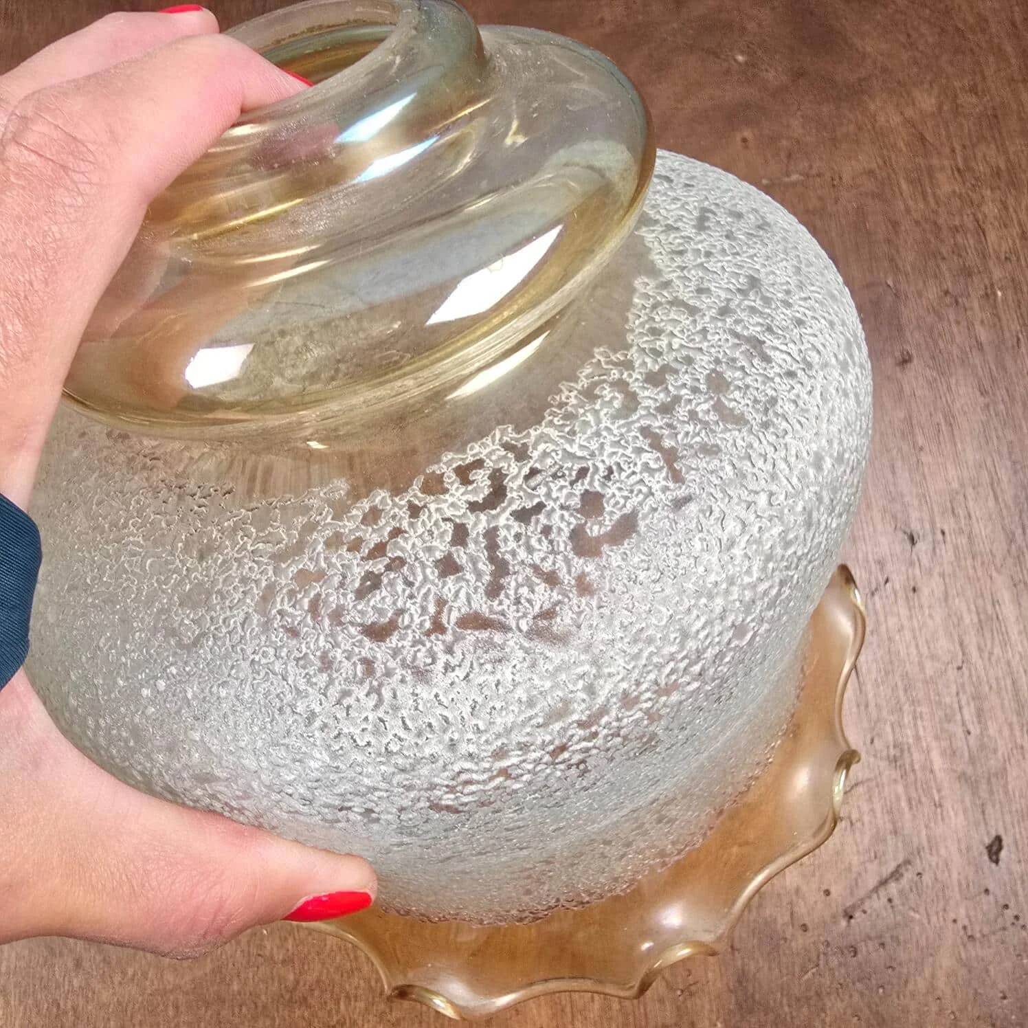 Vintage globe lampshade frosted amber scalloped retro