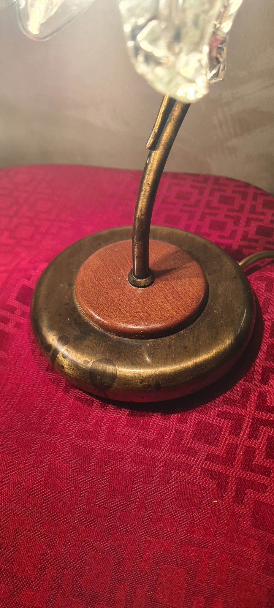 bedside lamp brass wood and glass 1970 to 80, traces of normal use, photo