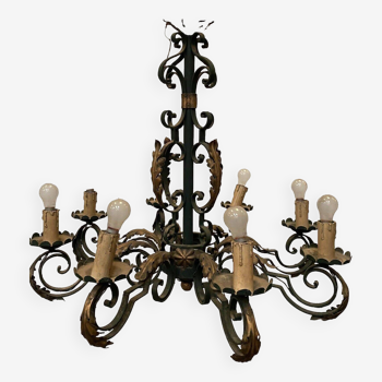 Louis XV style chandelier in wrought and hammered iron 20th century