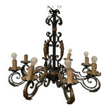 Louis XV style chandelier in wrought and hammered iron 20th century