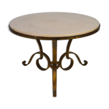 Table basse par Raymond Subes, fer forgé doré et marbre, France, circa 1935
