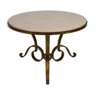 Table basse par Raymond Subes, fer forgé doré et marbre, France, circa 1935