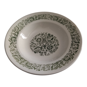 Plat de service creux ancien en porcelaine Motif Floraux verts