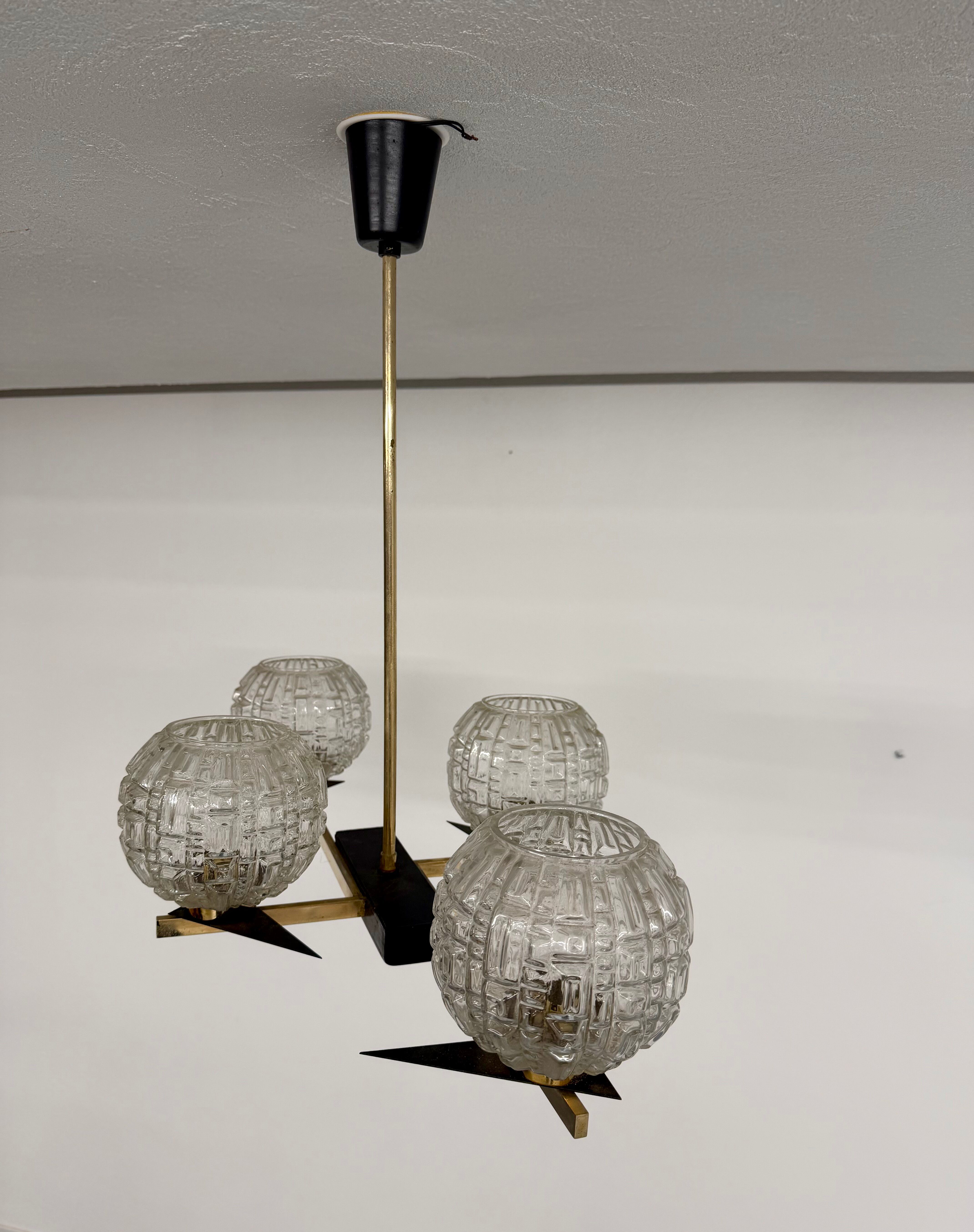 Lampe Suspension Maison Arlus 4 feux design français année 60