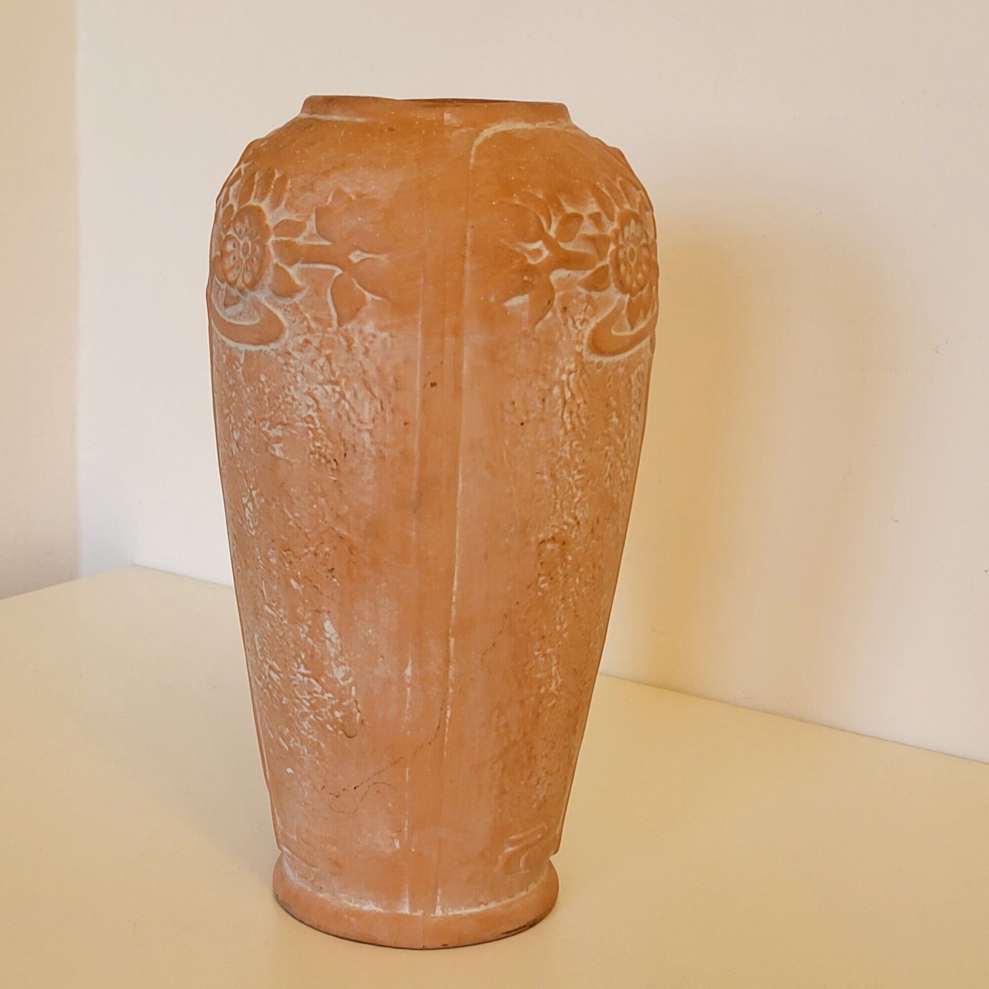 Terracotta vase sunflower decoration 1910, art nouveau