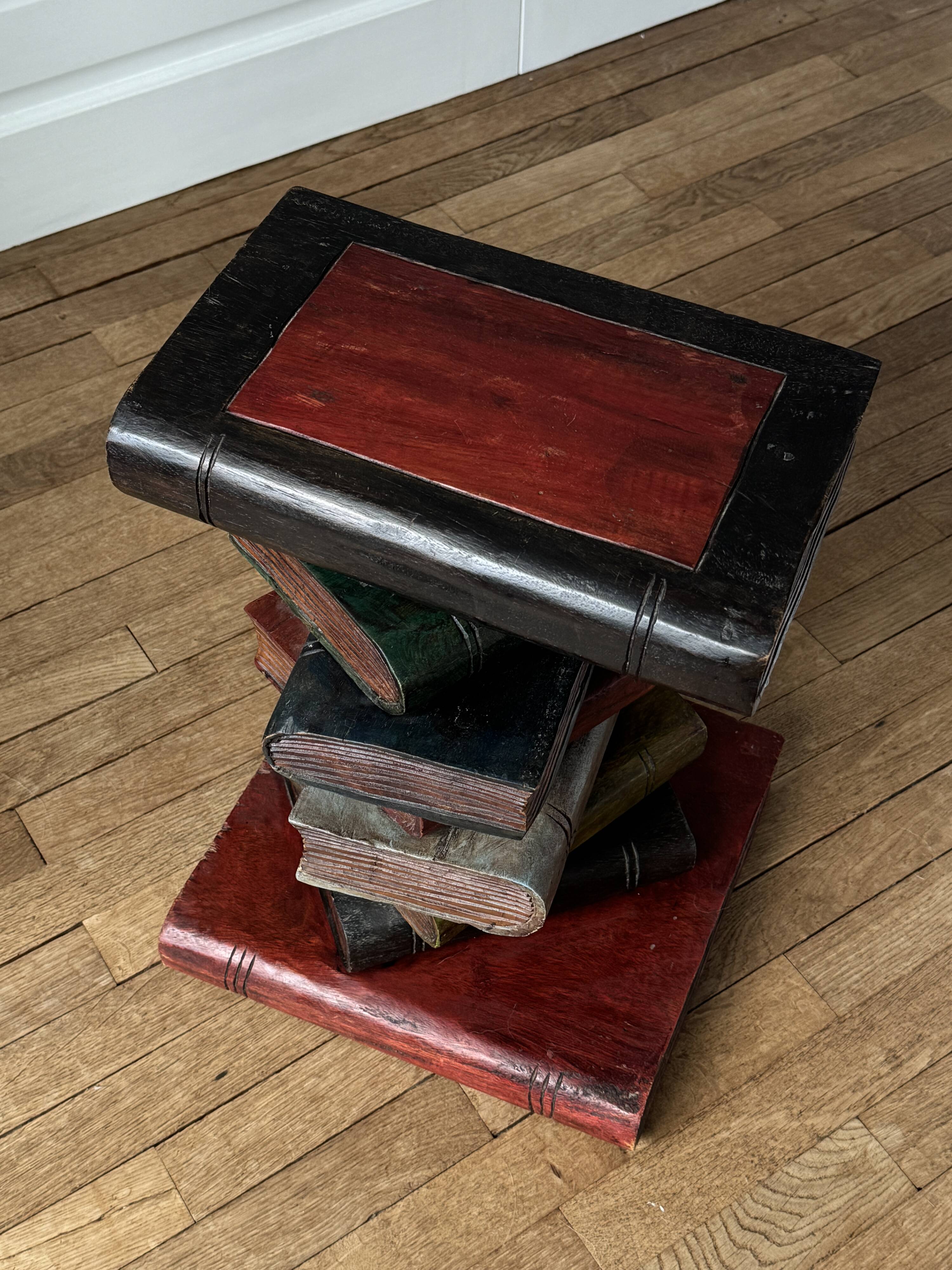 Stool "Stack of Books" Carved Solid Wood