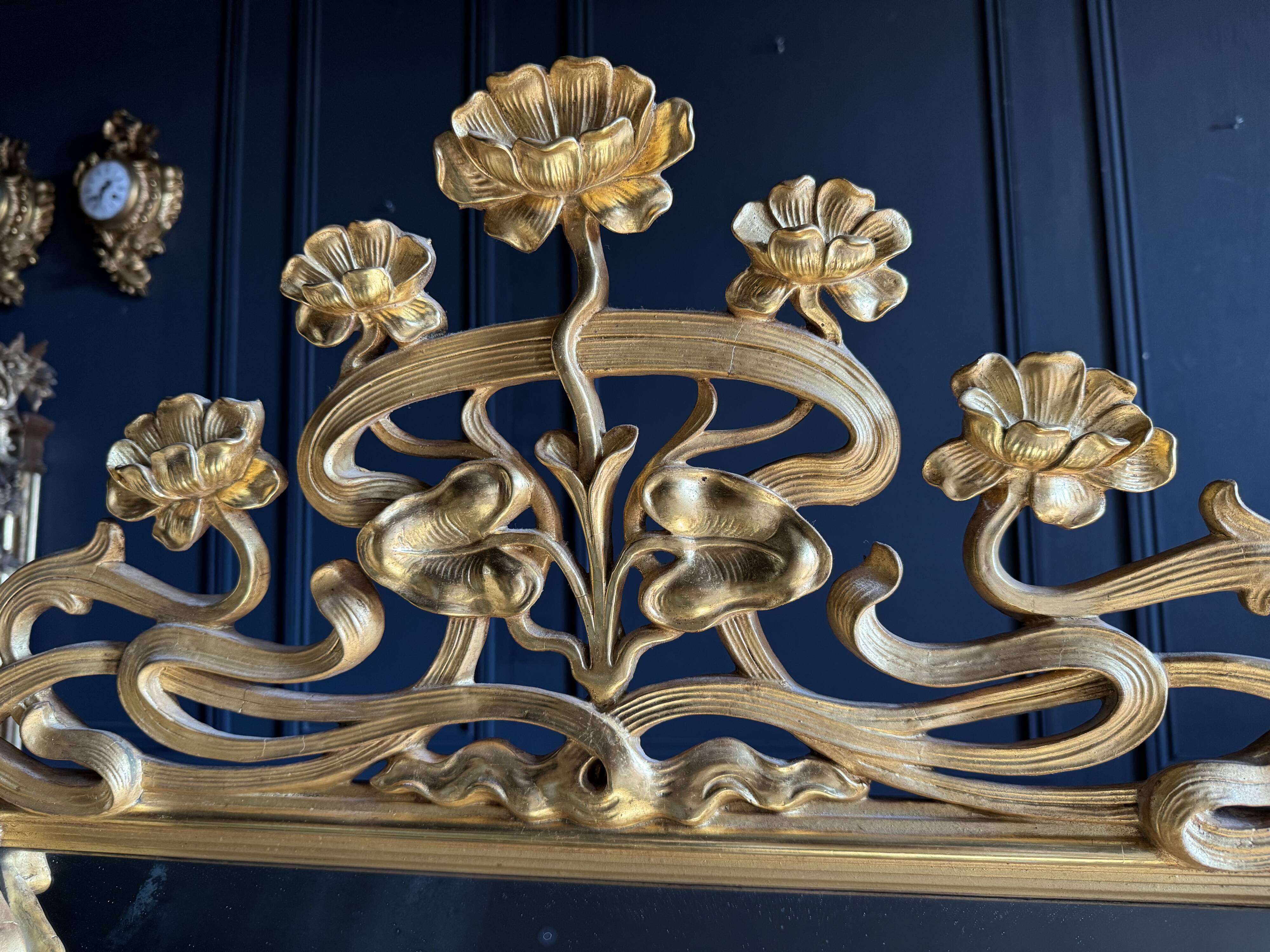 Art Nouveau Period Mirror in Wood Gilded with Gold Leaf - Late 19th Century