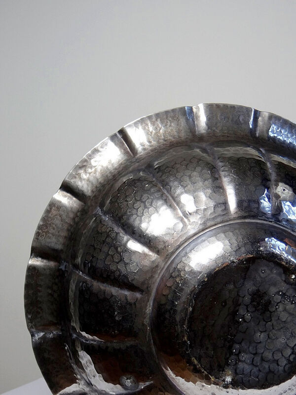 Grande bassine, coupe, Olri Italie vintage année 50 martelée argentée