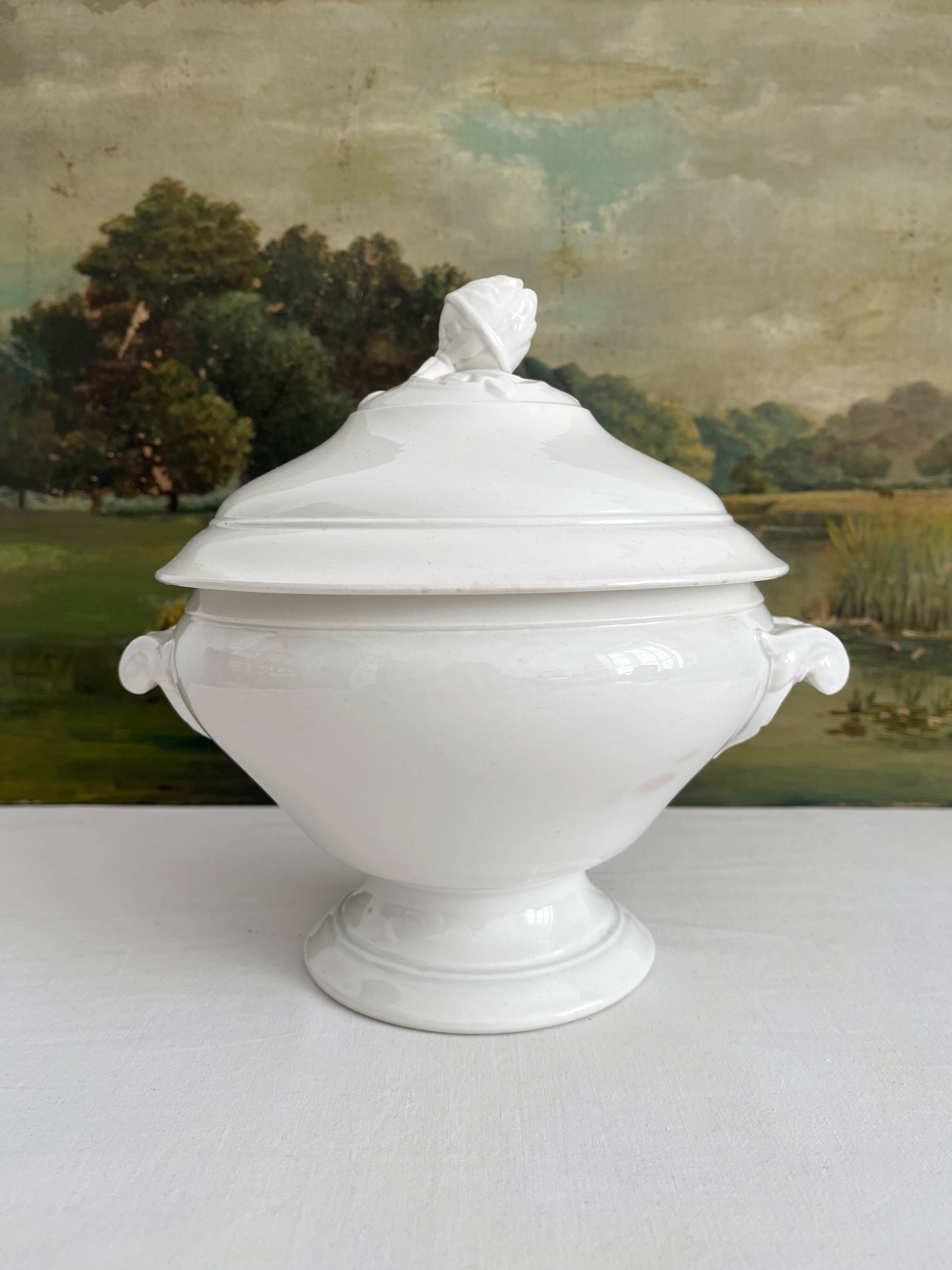 White iron earthenware soup tureen from Digoin and Sarreguemines late 19th century