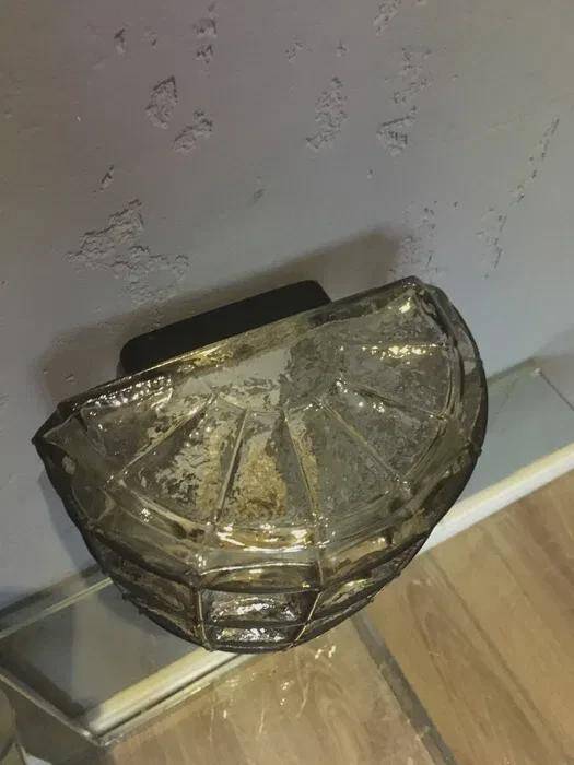 Glashütte Limburg wall light, textured glass in a metal grid, 1970s