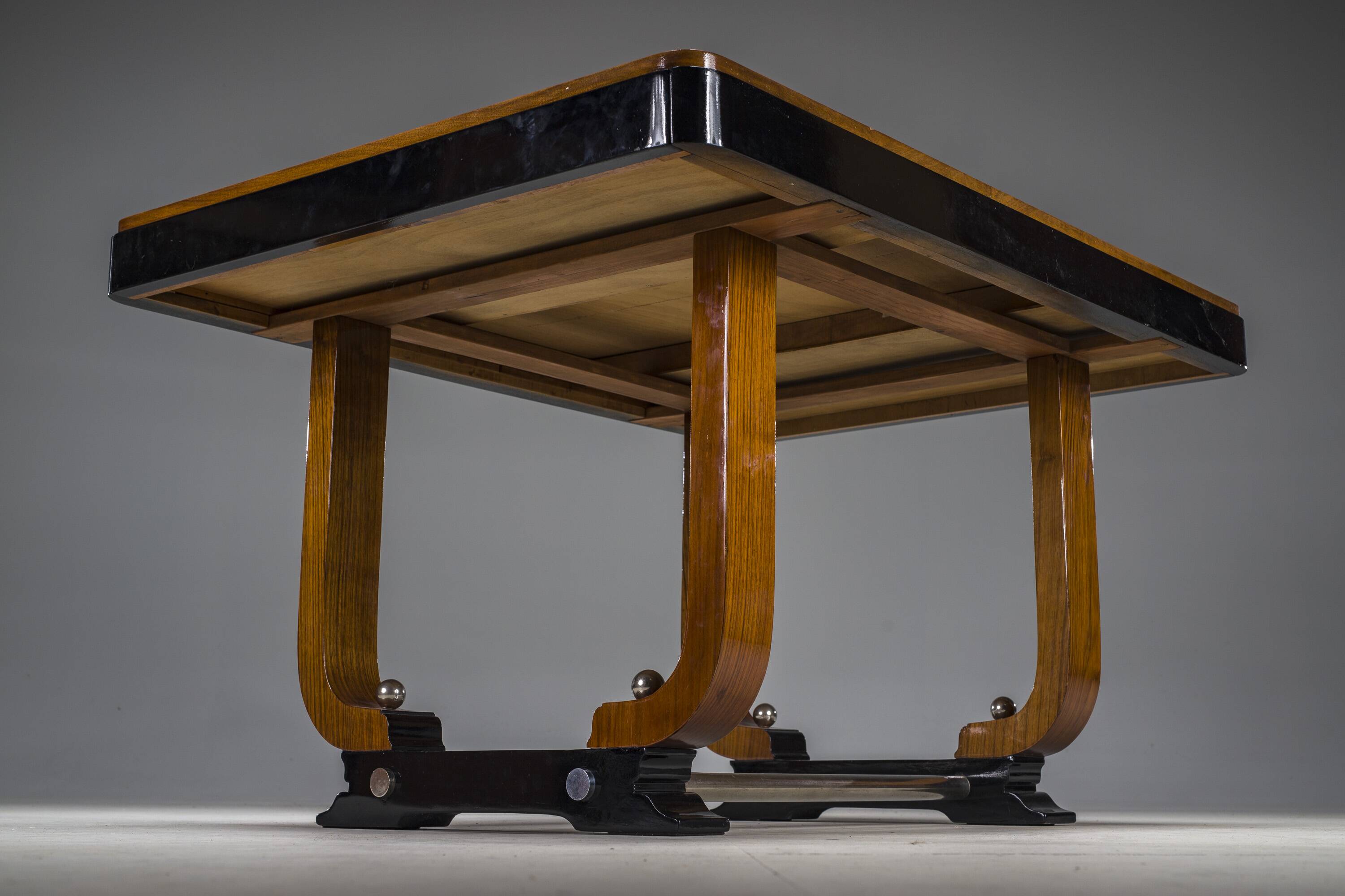 Art Deco French Walnut & Burl Dining Set, 1930s, Set of 7