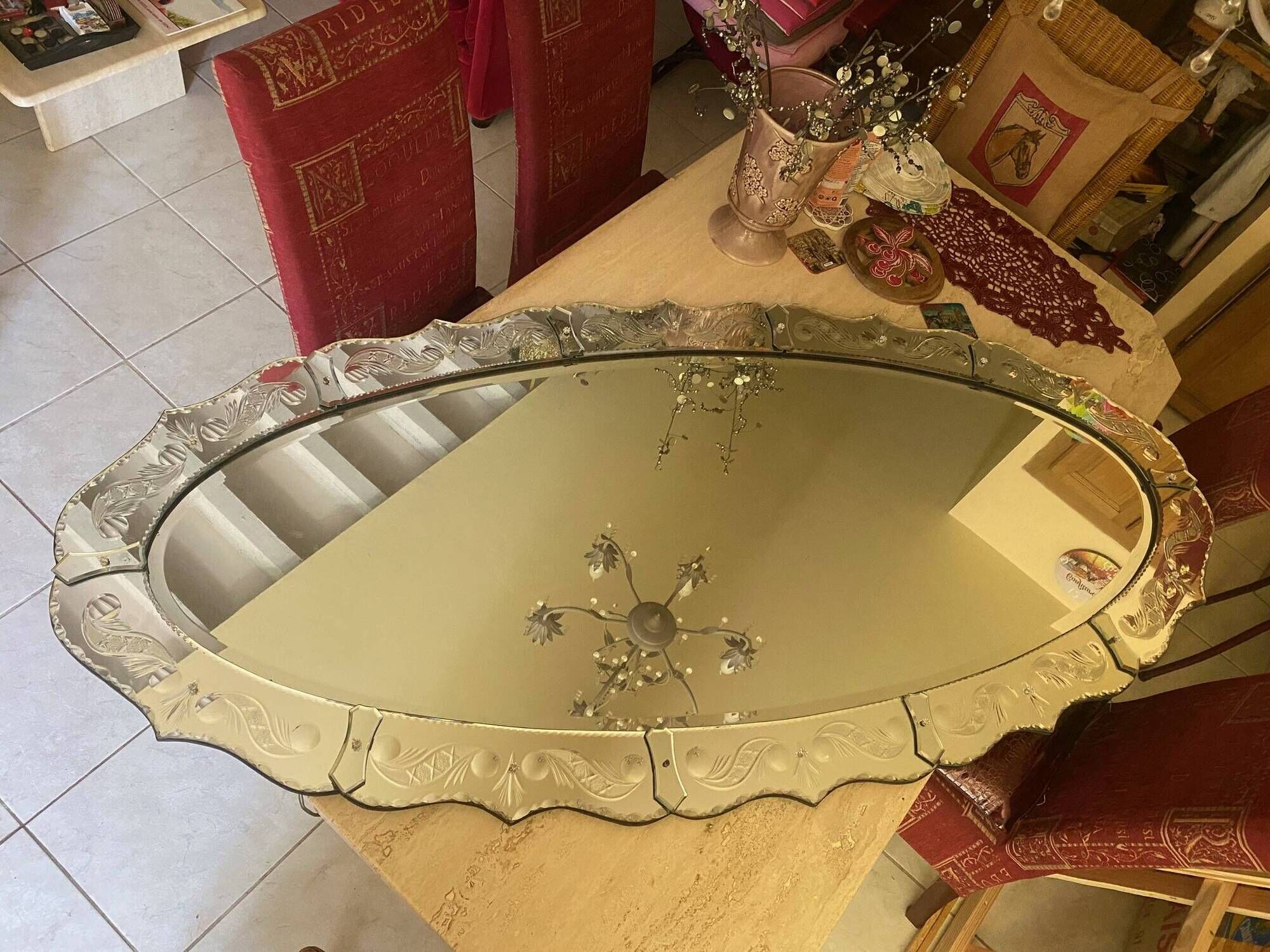 Large Mirror 180cm x 87cm, circa 1960-1970, in the style of Murano.