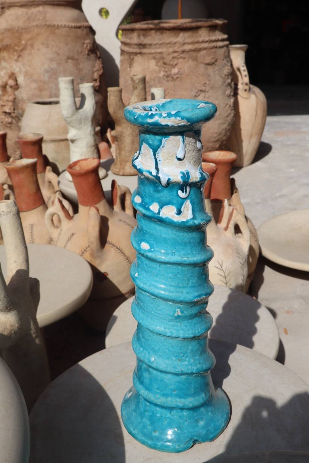 Vase sculpture tamegroute blue turquoise enameled wabi-sabi