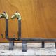 Vintage fireplace andirons, pair of cast iron animal andirons, brass horse head