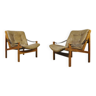 BRUKSBO / vintage Hunter safari easy chairs (2) / Torbjørn Afdal / Norway 1960s
