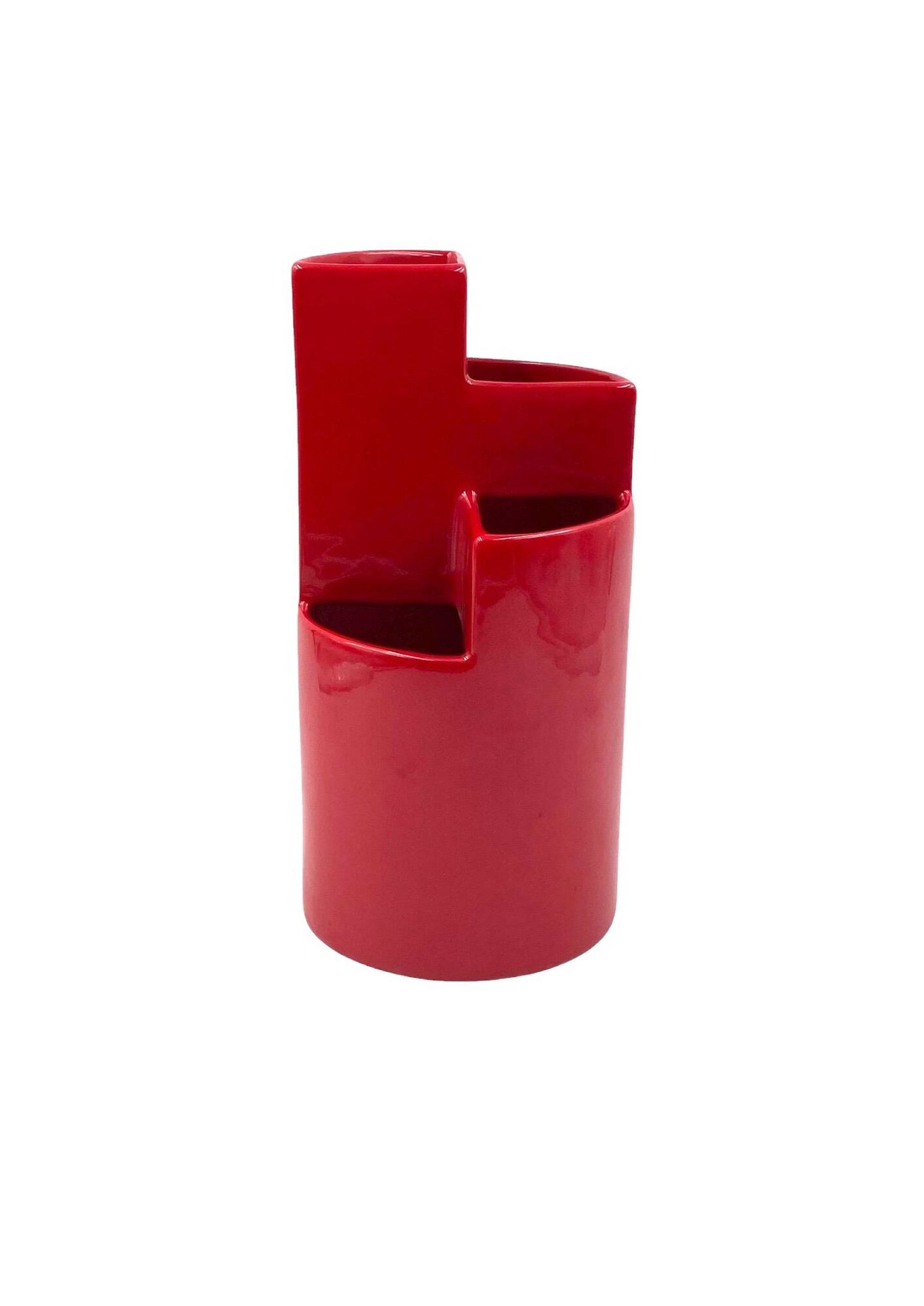 Franco Bettonica, red ceramic vase mod. fb1, Gabbianelli Italy ca. 1970