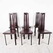 Vintage brown leather dining chairs, set of 6, 1980s