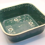 Artisanal square gratin dish of Alsace green with flowers