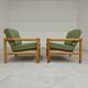 Pair of chalet style armchairs in green fabric