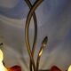 Brass water lily lamp and glass paste tulip, double, art nouveau style.