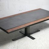 Coffee table, ceramic and steel plates, circa 1960.