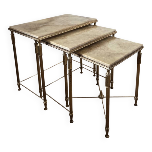 Tables gigognes en laiton et marbre, 1950