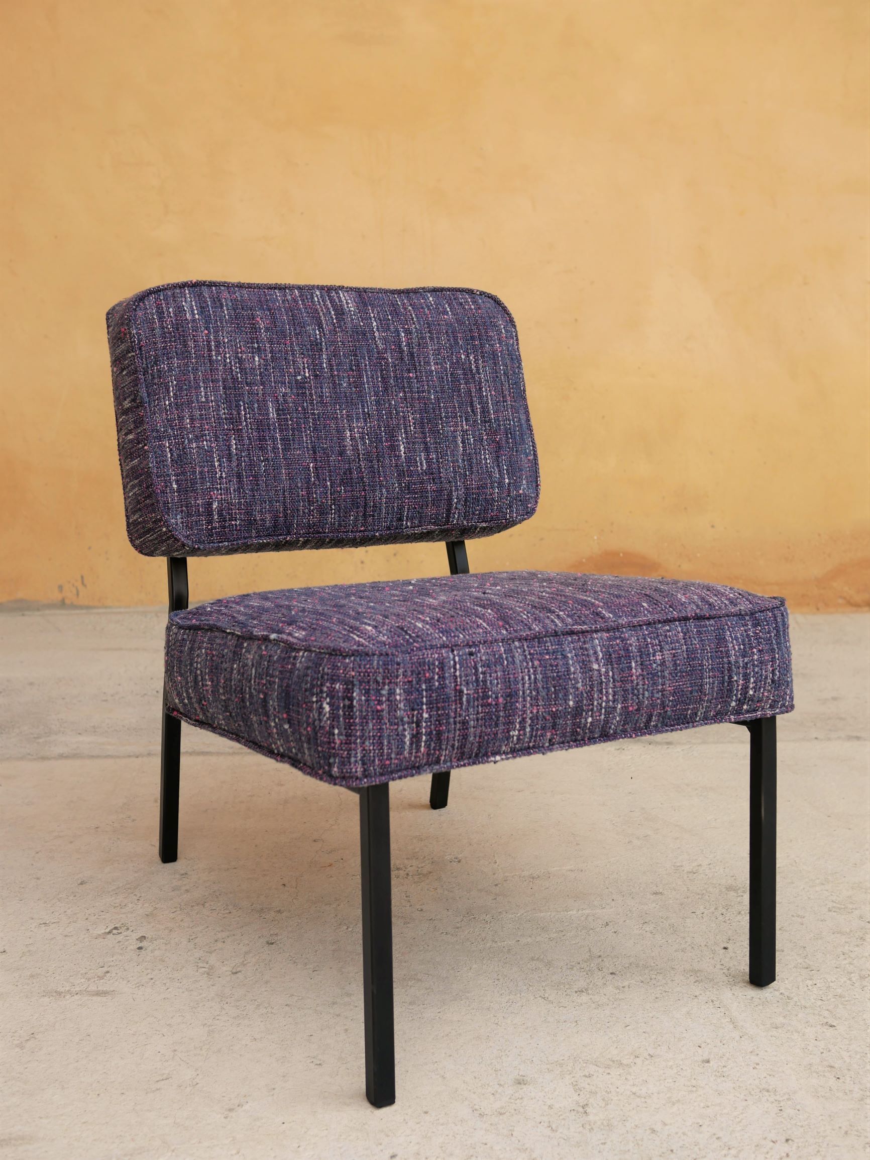 Vintage modernist metal foot armchair