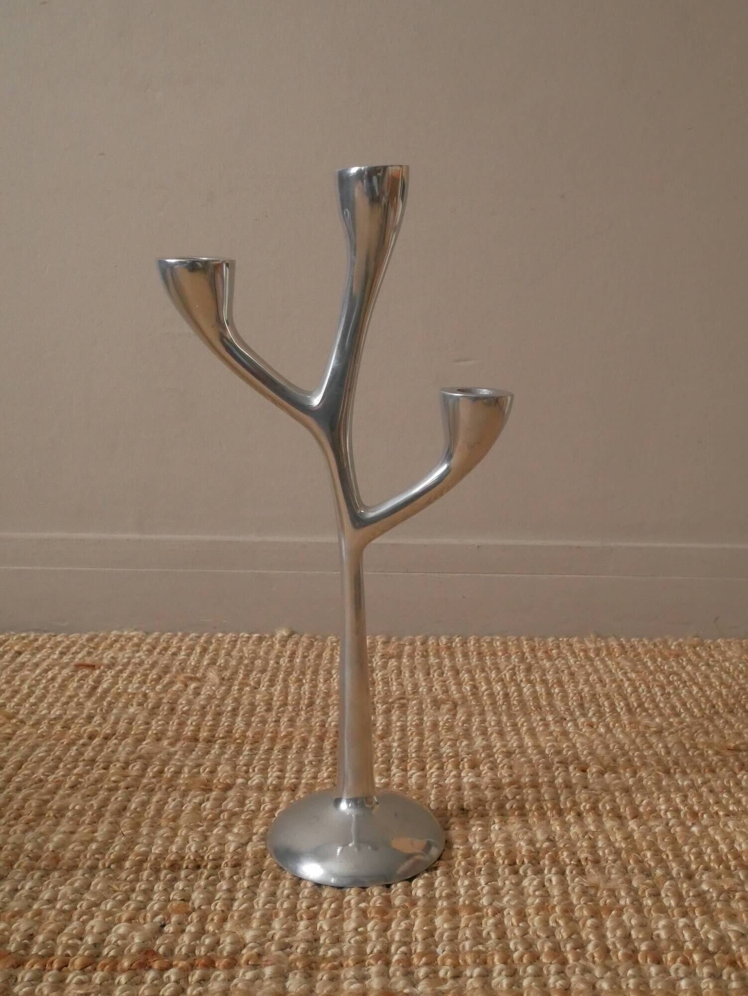 Aluminum candle holder Scandinavian design candelabra vintage silver metal candlestick three branches