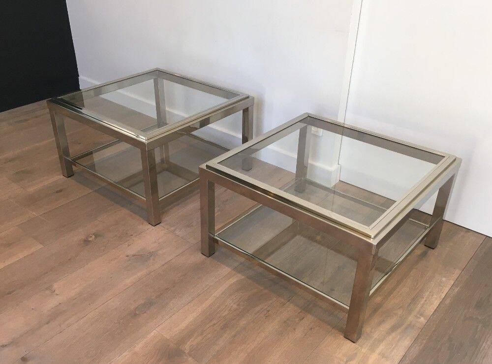 Pair of large chrome side tables