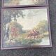 Pair of oil on canvas paintings depicting hunting scenes with deer and wild boar.