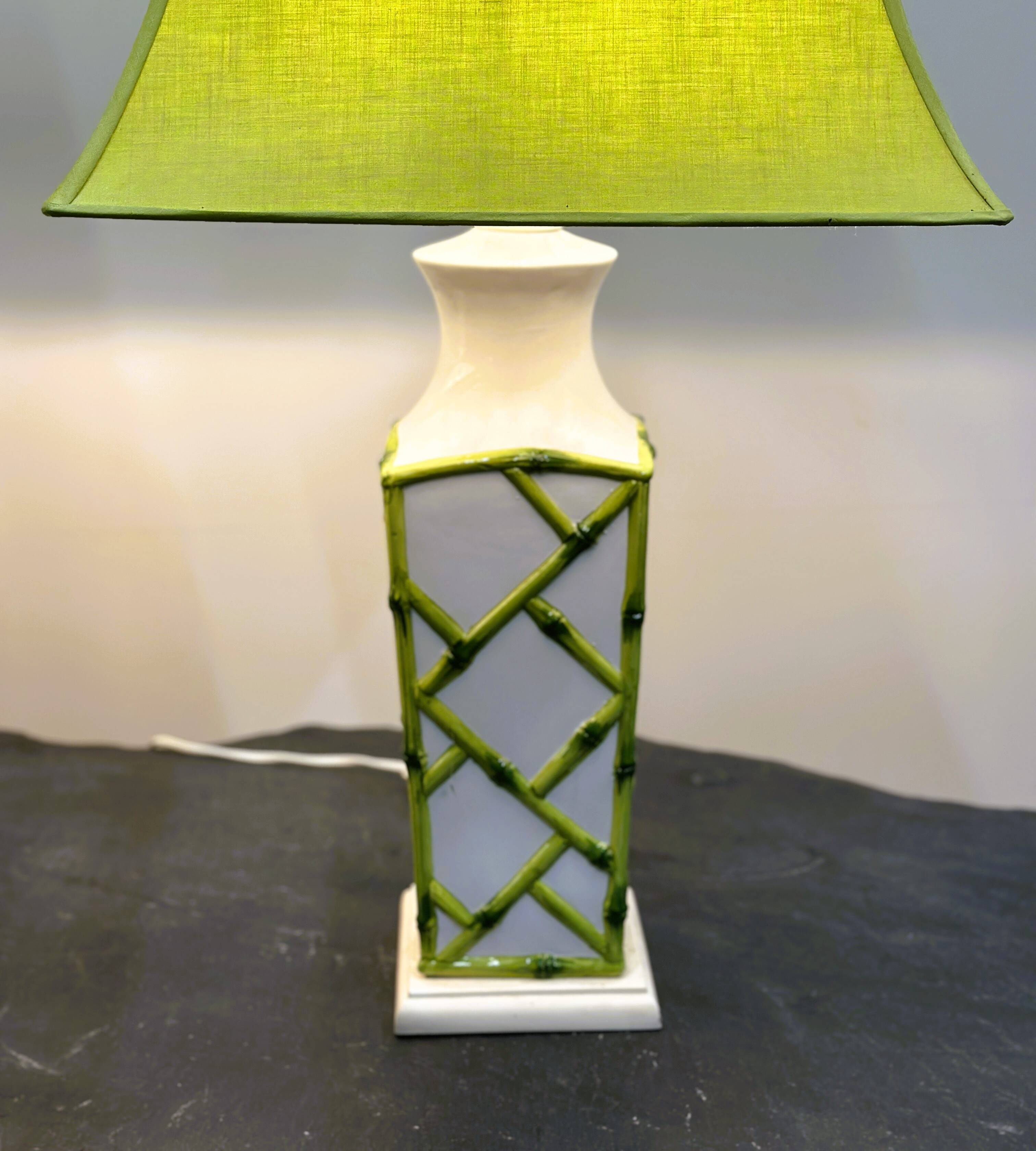 Pair of Faux Bamboo French Ceramic Table Lamps, French 1970s