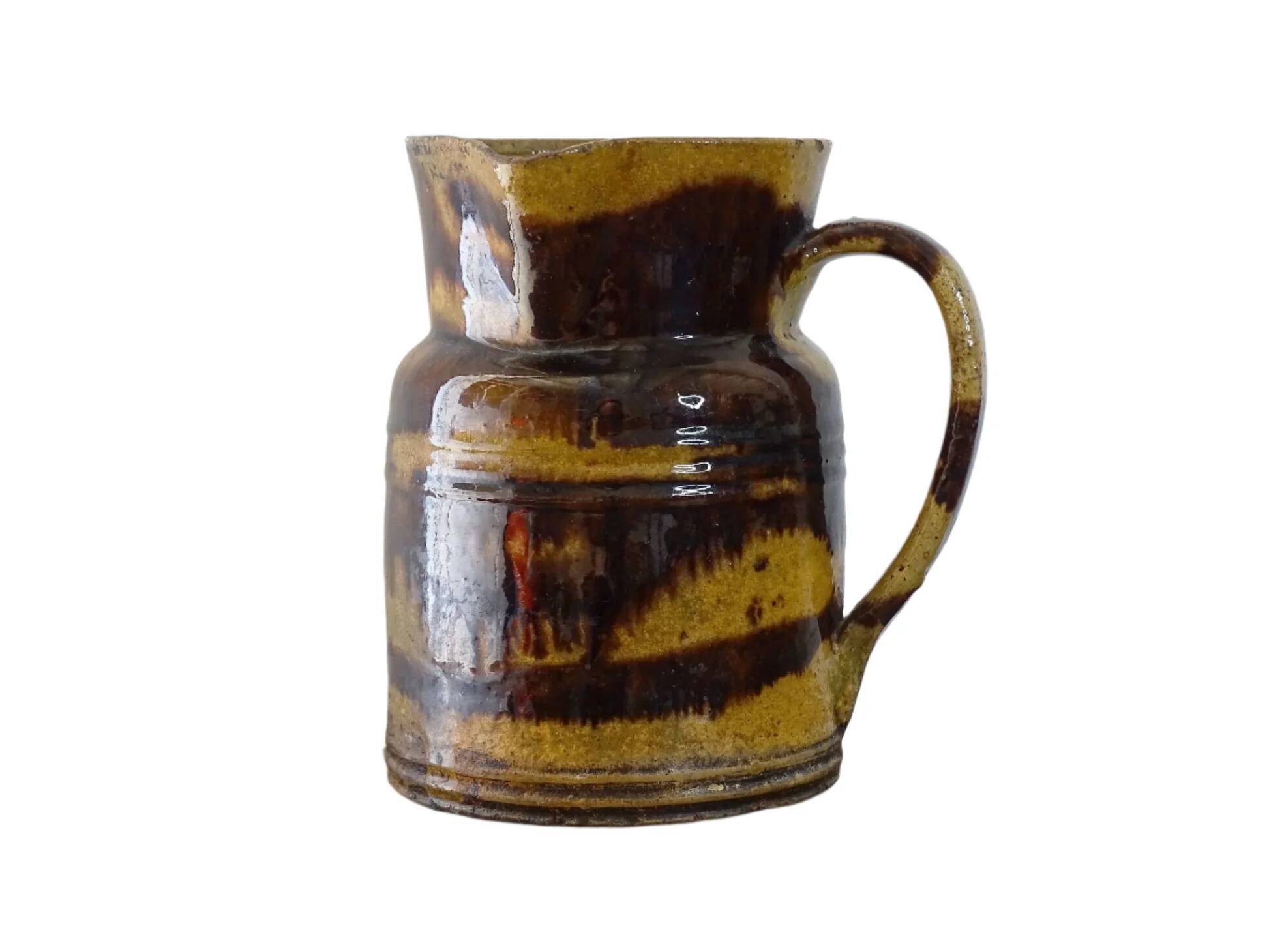 Cruche ancienne en céramique française de Dieulefit, à glace brune