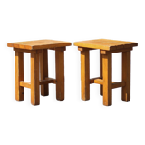 Pair of vintage stools, brutalist pine stools, side stools
