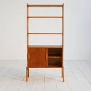 Scandinavian teak shelving unit with sliding doors, 1950s/60s