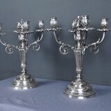 Pair of silver-plated candelabra, Louis XVI style – late 19th century