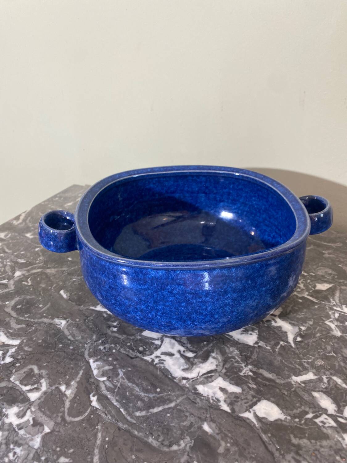 Blue glazed stoneware dish