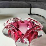 Ashtray. organic floral shape. cranberry pink. in modern art glass. designed by jozef hospodka