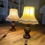 Set of two vintage table lamps with fabric shades