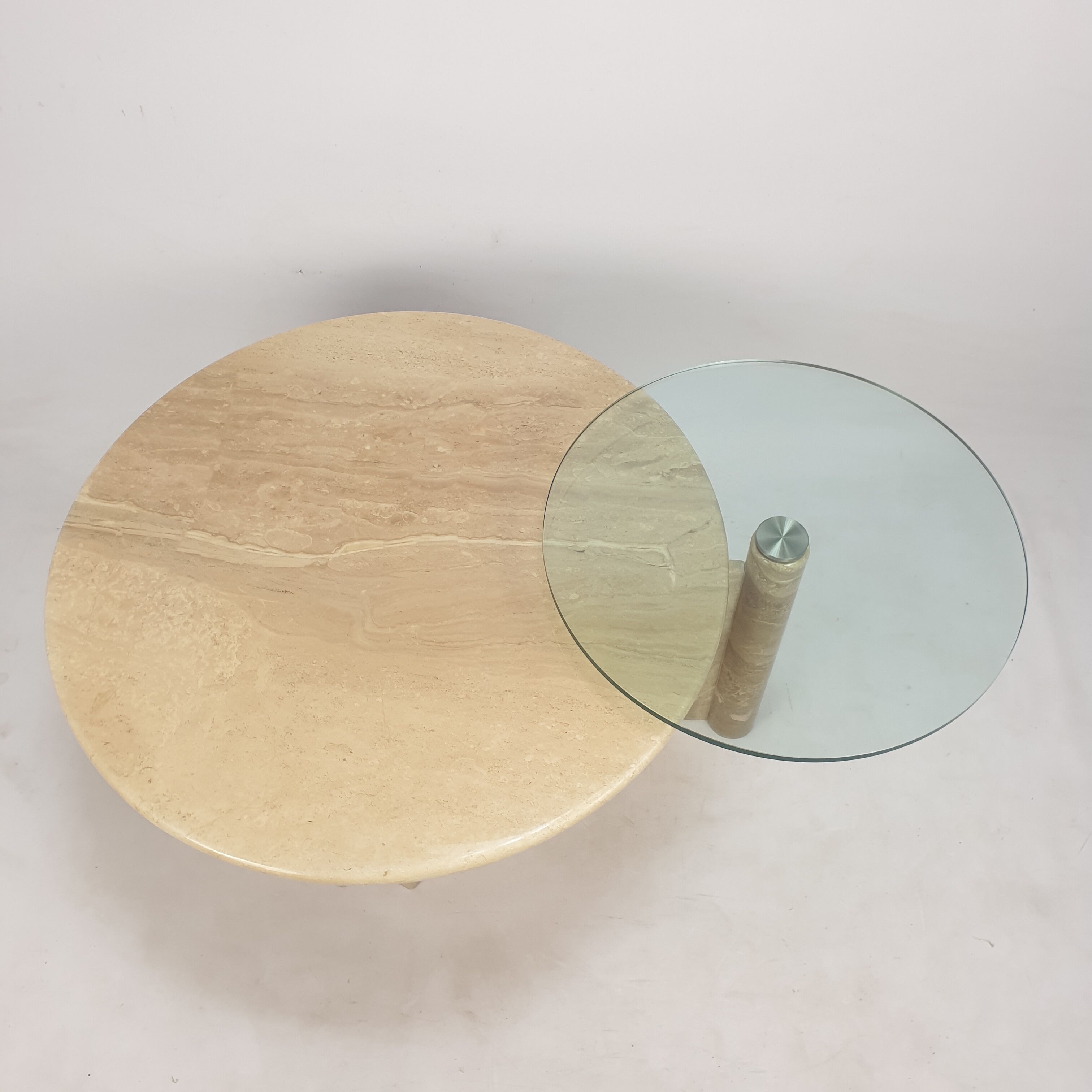 Italian travertine and glass coffee table, 1980