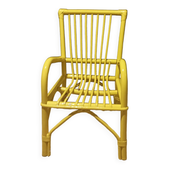 Yellow rattan children's armchair