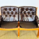 Scandinavian leather and teak bench 1960