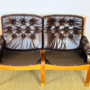 Scandinavian leather and teak bench from the 1960s.