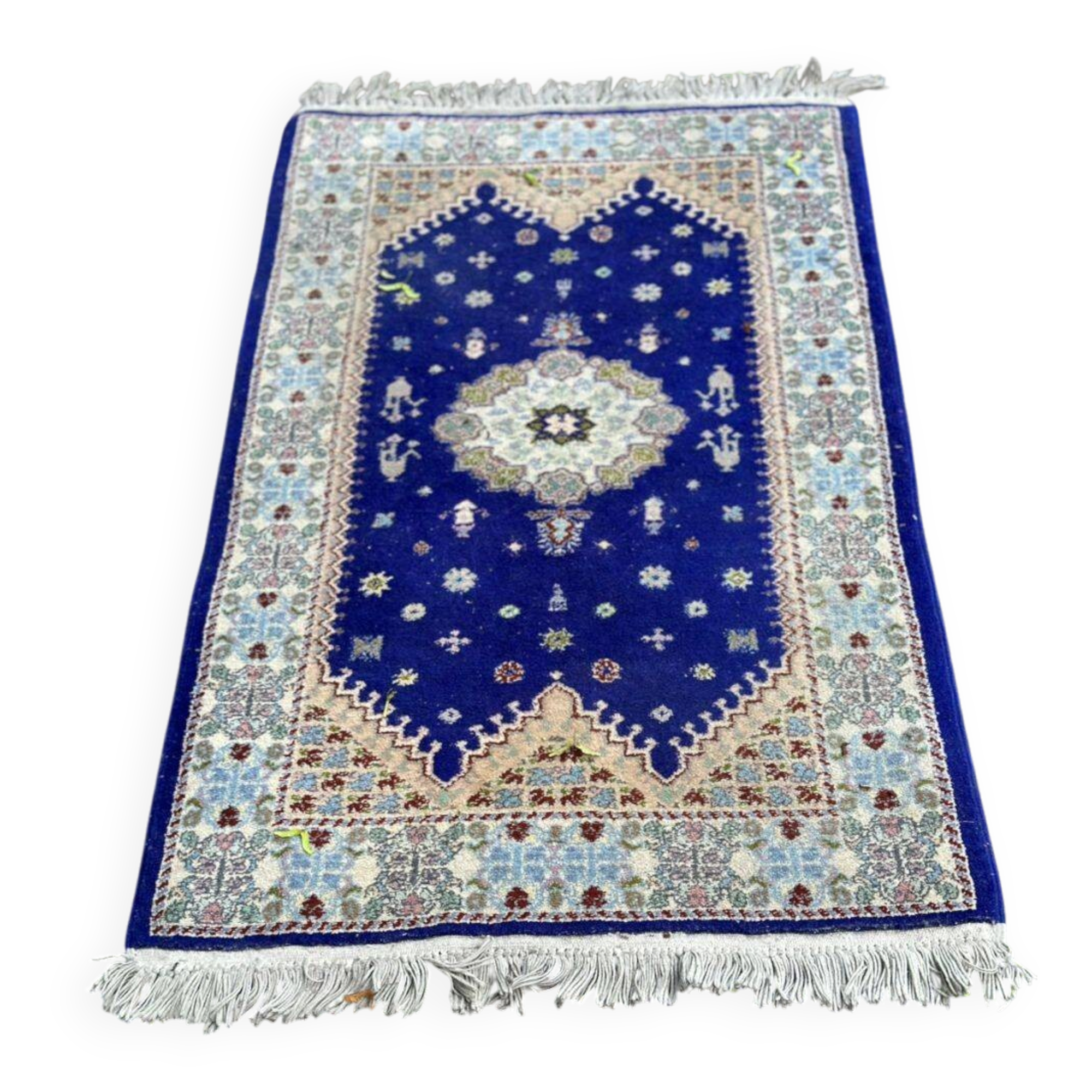 Tapis marocain artisanal fait main bleu certifié authentique 150x88cm