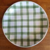Large round vintage serving platter Vichy green check pattern