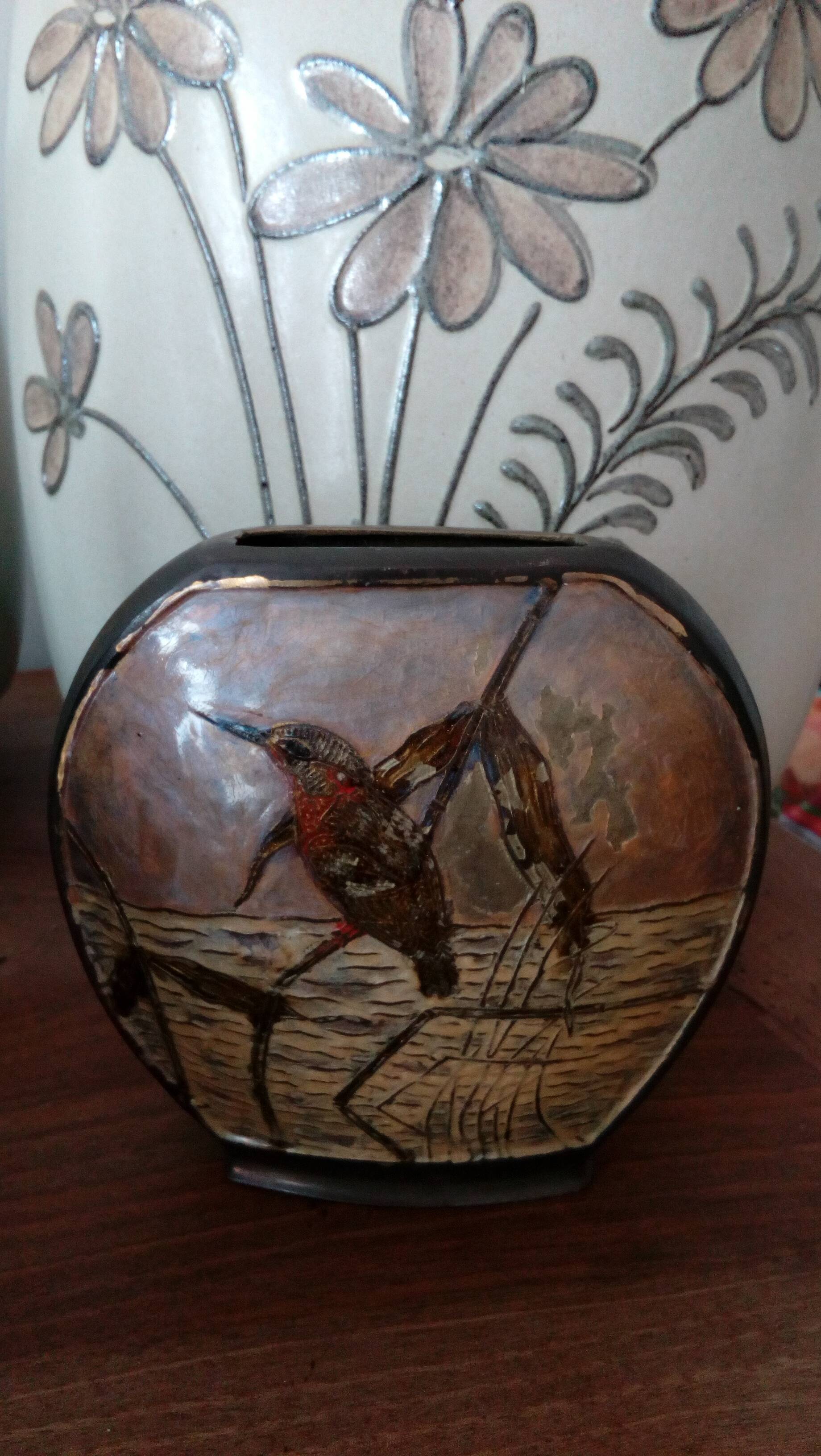 Brass vase with bird décor