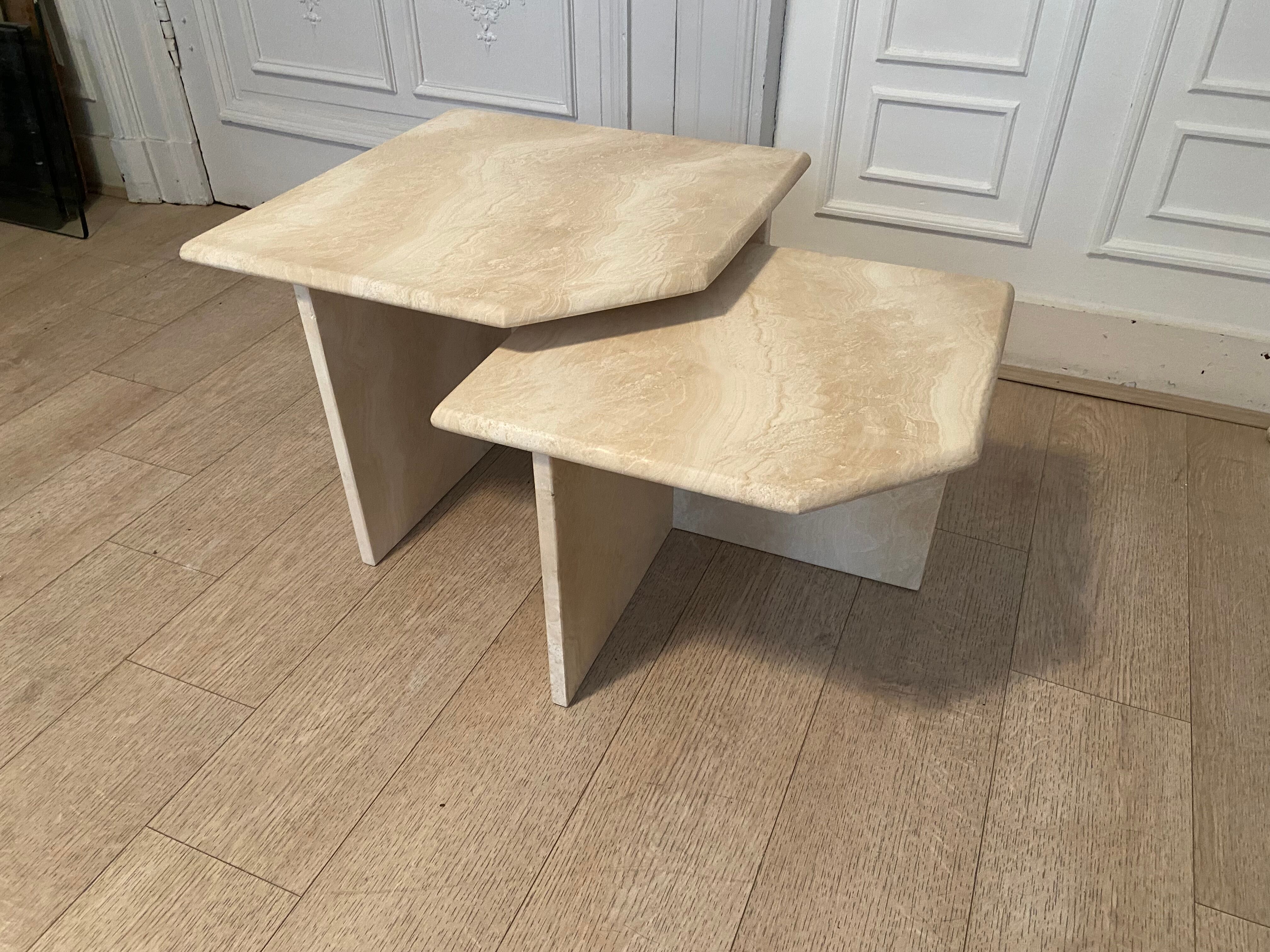 Travertine nesting tables, Italy, 1980s
