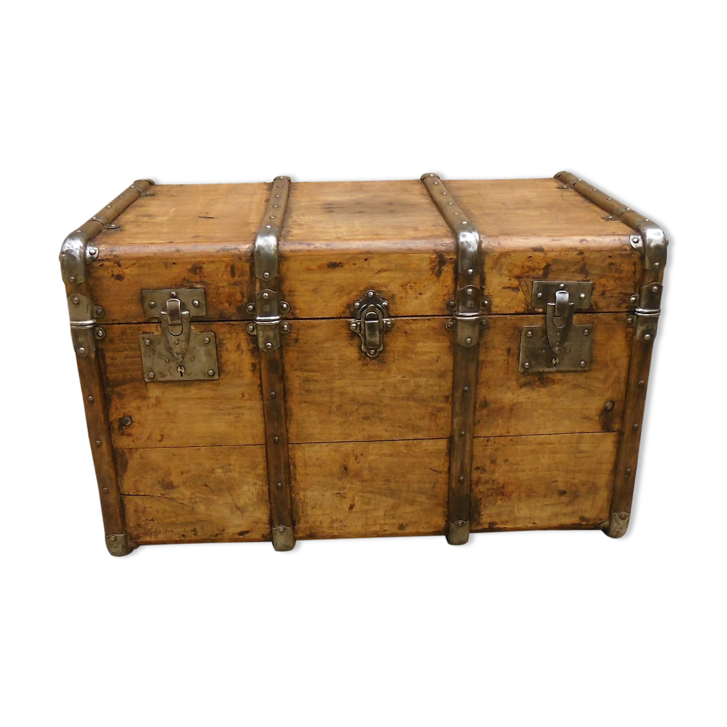 Former large wooden and iron trunk