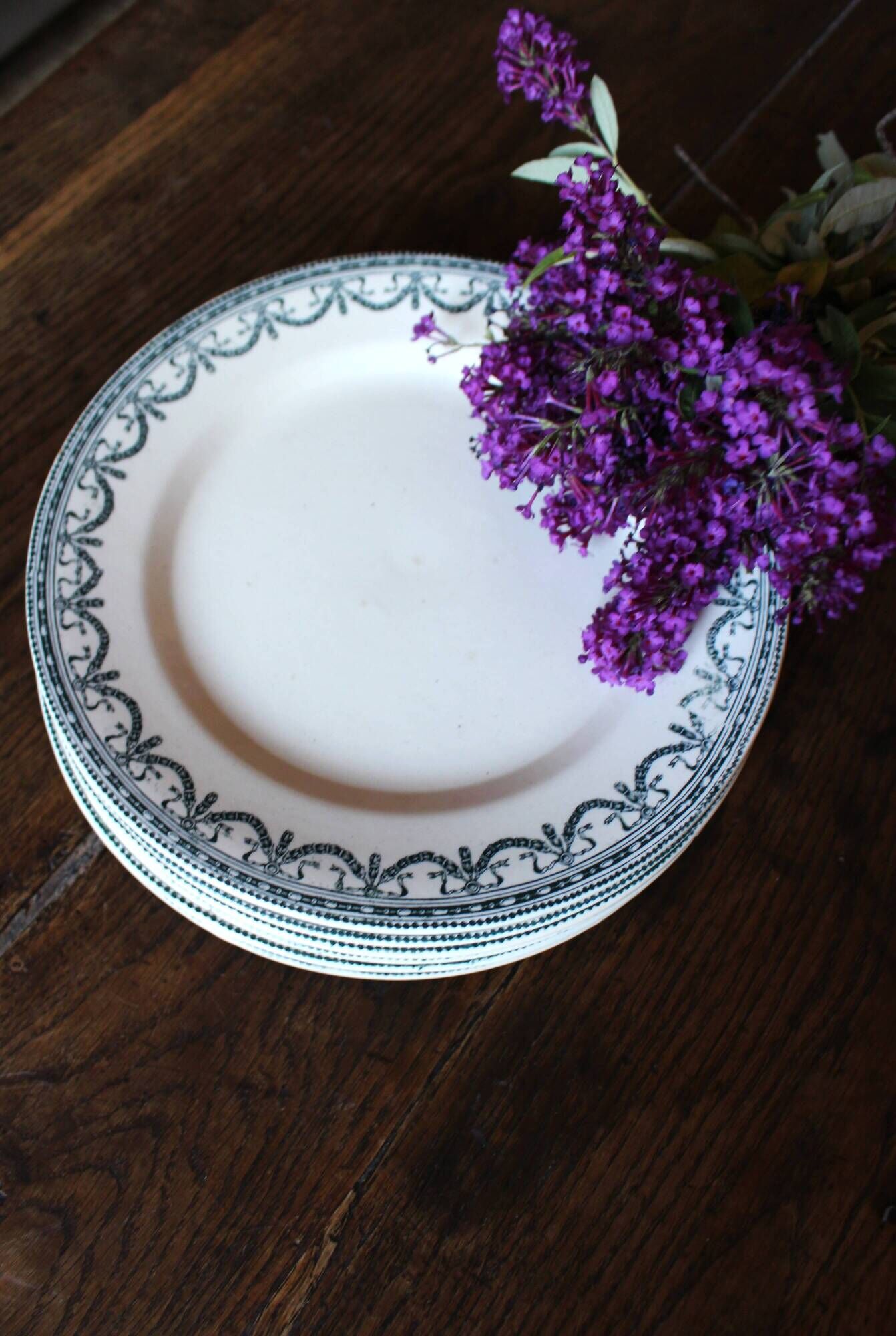 A set of 6 flat plates Terre de Fer Guirlandes Louis XVI Salins