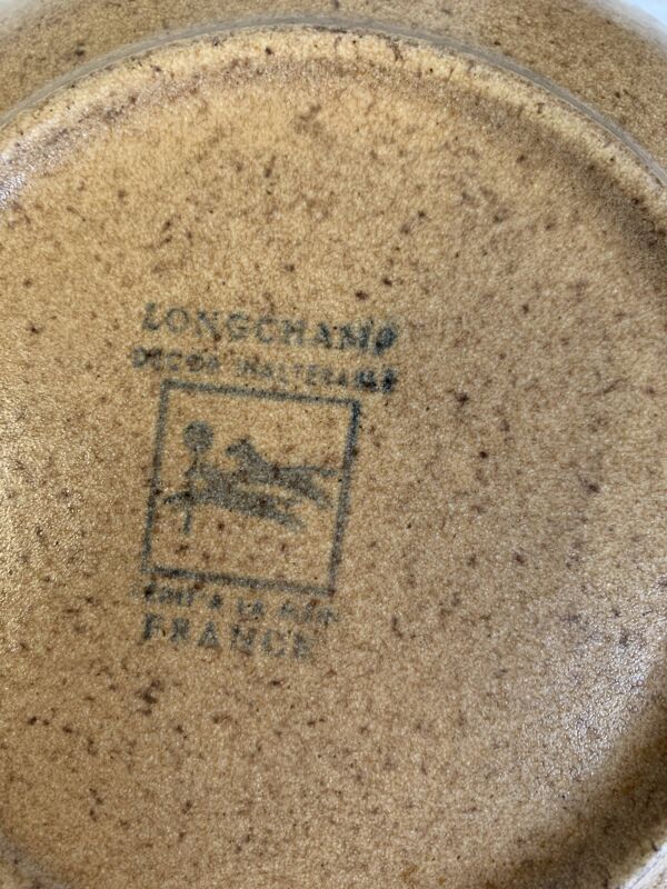 6 assiettes creuses en grès émaillé marron Longchamp, années 1970