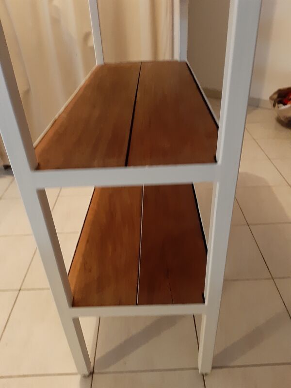 Console industrielle fer et bois exotique